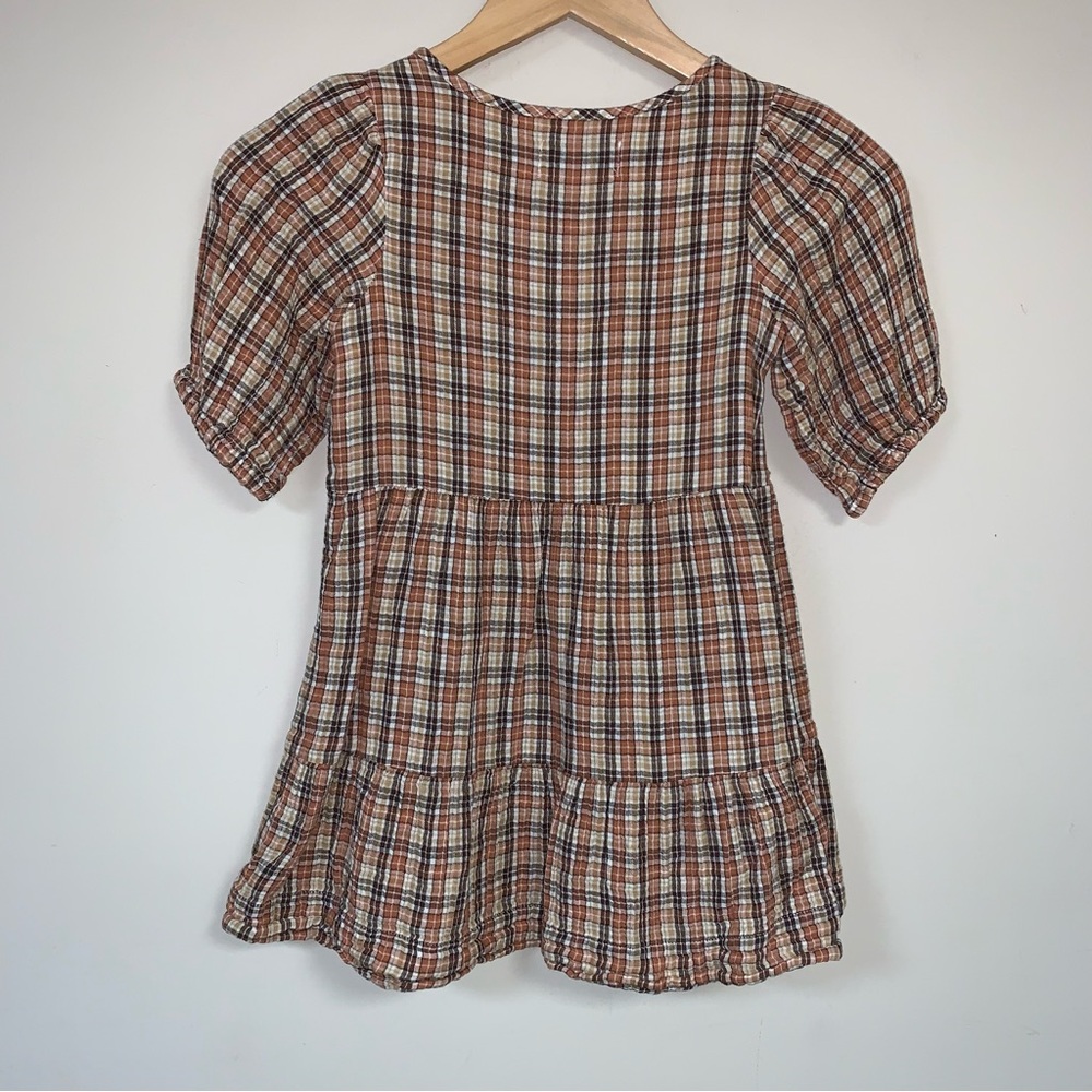 🆕 Old Navy Dress Girl’s 6-7 Plaid Ruffle Neutral Boho Brown Fall Preppy Crinkle - Picture 4 of 7